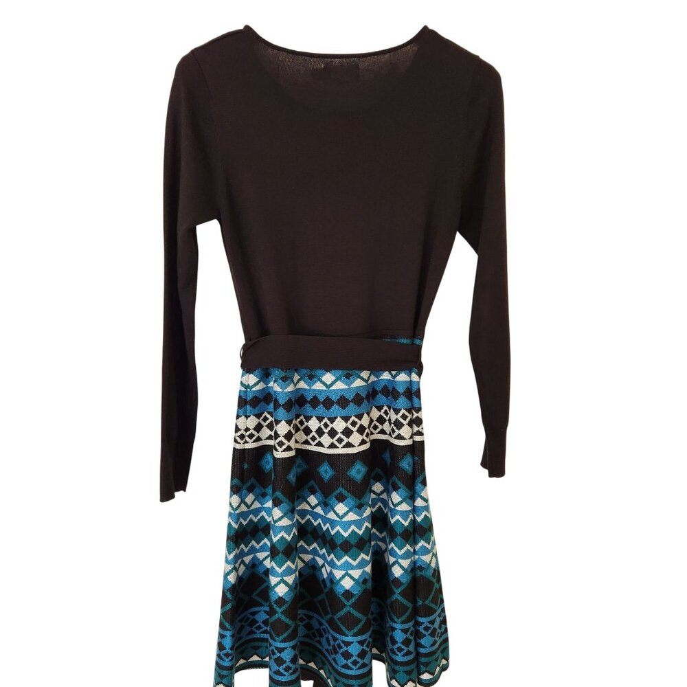 Eliza J Sweater Dress Geometric Diamond Knit Fit & Flare Cozy Business Casual L - Picture 2 of 11